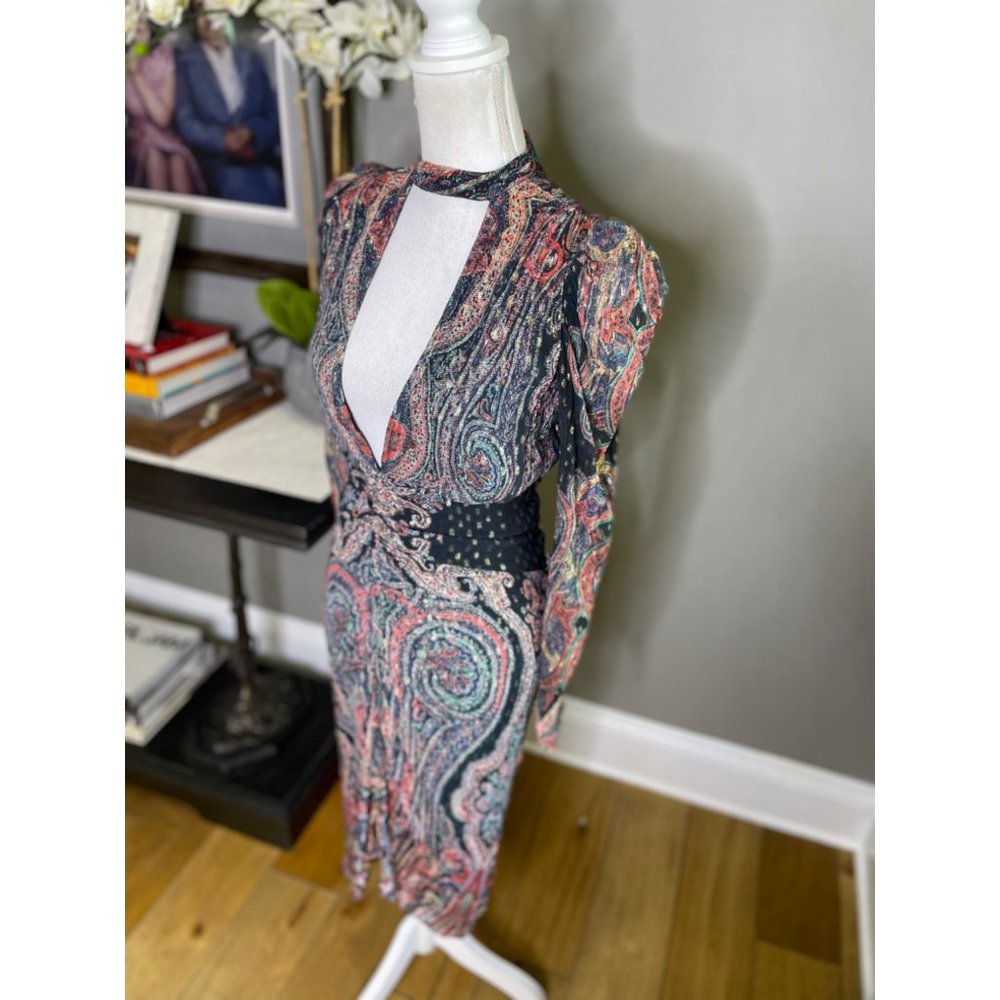 Rococo Sand Abstract Plunge Mini Dress Black Women's Size Small - Picture 9 of 14